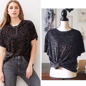 We The Free “Teddy” Burnout T-Shirt In Cheetah Combo Color-Way With Velvet Print